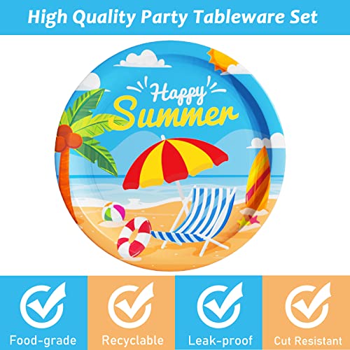 48 Summer Beach Party Paper Dessert Plates Set