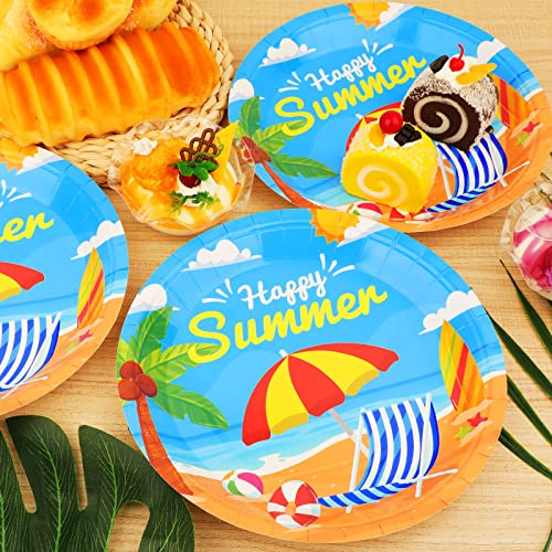 48 Summer Beach Party Paper Dessert Plates Set