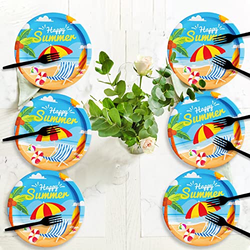 48 Summer Beach Party Paper Dessert Plates Set