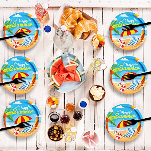 48 Summer Beach Party Paper Dessert Plates Set