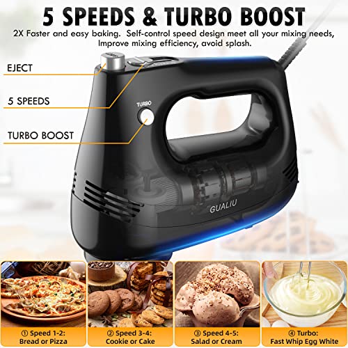 Electric Hand Mixer with Dough Attachment & Storage Bag