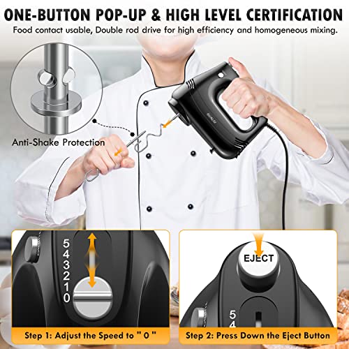 Electric Hand Mixer with Dough Attachment & Storage Bag