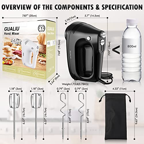Electric Hand Mixer with Dough Attachment & Storage Bag