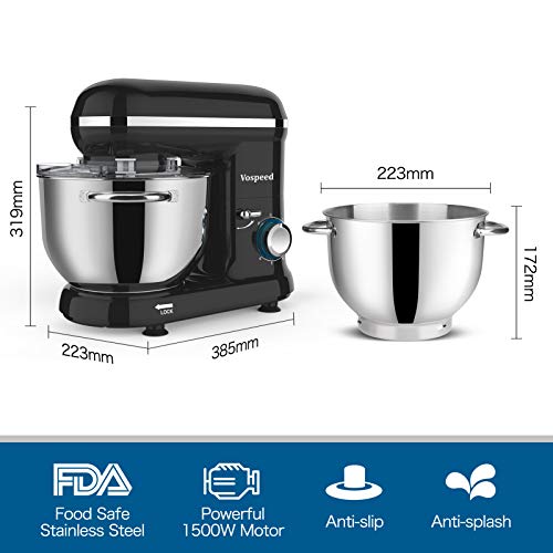 Vospeed Electric Stand Mixer with Accessories, 6.2L (Black)