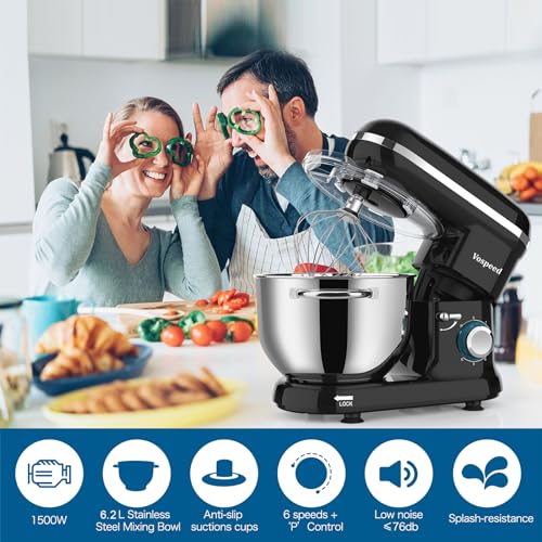 Vospeed Electric Stand Mixer with Accessories, 6.2L (Black)