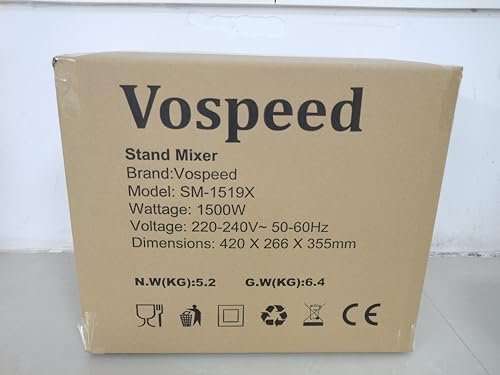 Vospeed Electric Stand Mixer with Accessories, 6.2L (Black)
