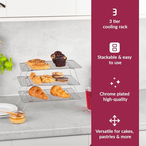 3-Tier Cake Cooling Rack - Stackable and Non-stick Tray