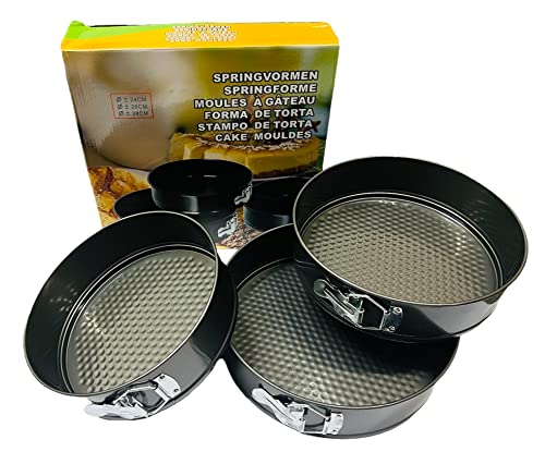 3 Non-Stick Spring Form Cake Tins: 24cm, 26cm, 28cm