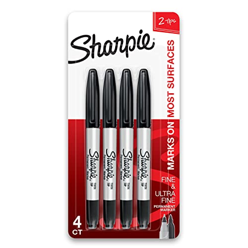 4 Pack SHARPIE Twin Tip Permanent Markers, Black