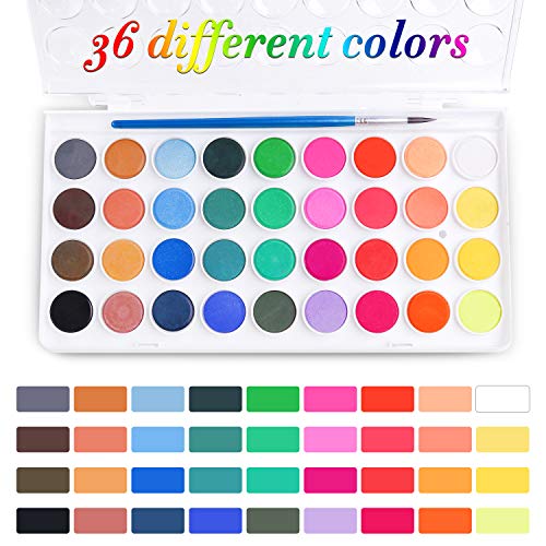 AROIC Watercolor Paint Set - 36 Colors, 10 Brushes