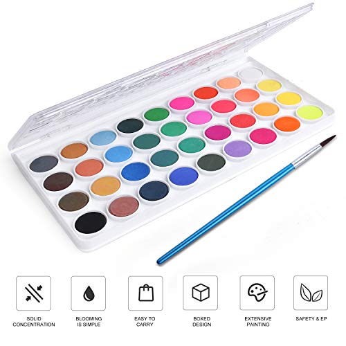 AROIC Watercolor Paint Set - 36 Colors, 10 Brushes