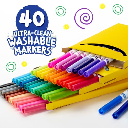 Crayola Fine Line Washable Markers, 40ct, Kids Coloring
