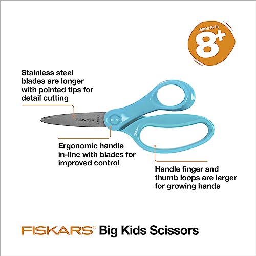 Fiskars 6" Big Kids Scissors, Ages 8+, Turquoise