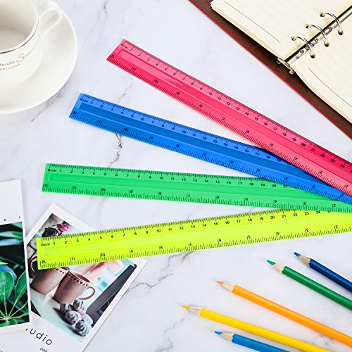 4 Pack Colorful 12 Inch Plastic Straight Rulers