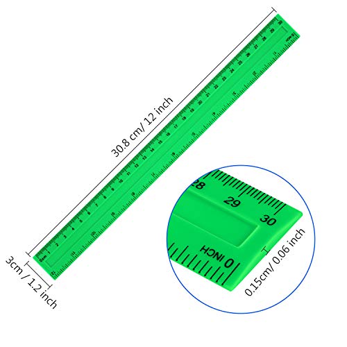 4 Pack Colorful 12 Inch Plastic Straight Rulers