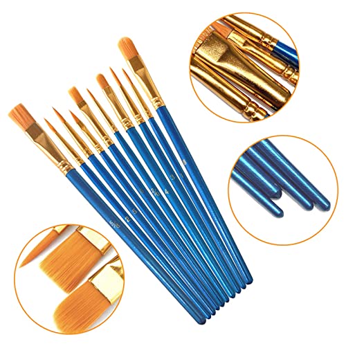 Acrylic, Oil & Watercolor Paint Brushes Set - 10pcs