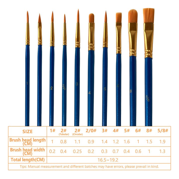 Acrylic, Oil & Watercolor Paint Brushes Set - 10pcs