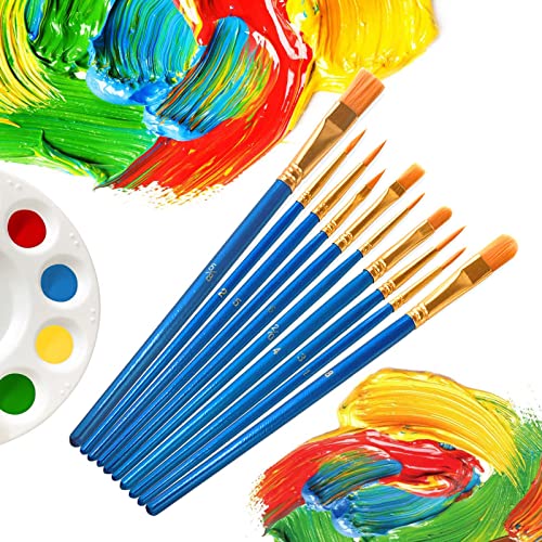Acrylic, Oil & Watercolor Paint Brushes Set - 10pcs