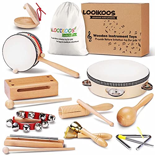 LOOIKOOS Wooden Toddler Musical Percussion Instruments Set