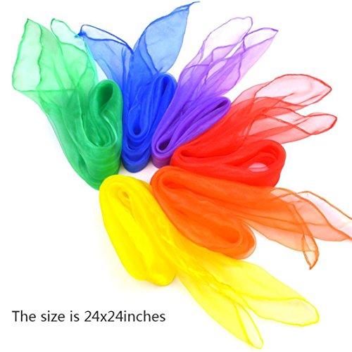 12pc Square Juggling & Dance Silk Scarves Set
