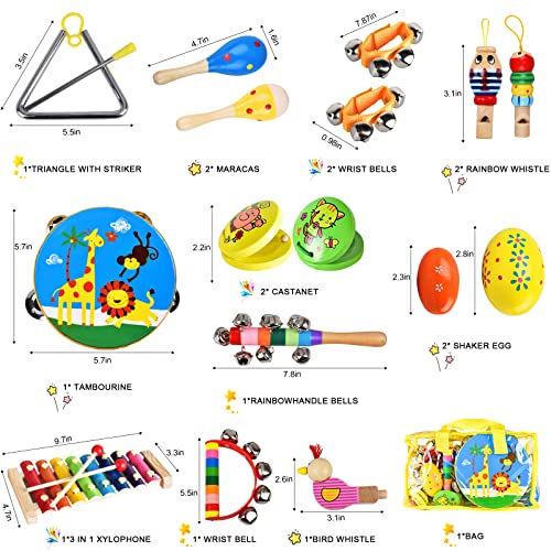 20-Piece Kids Wooden Musical Instruments Set