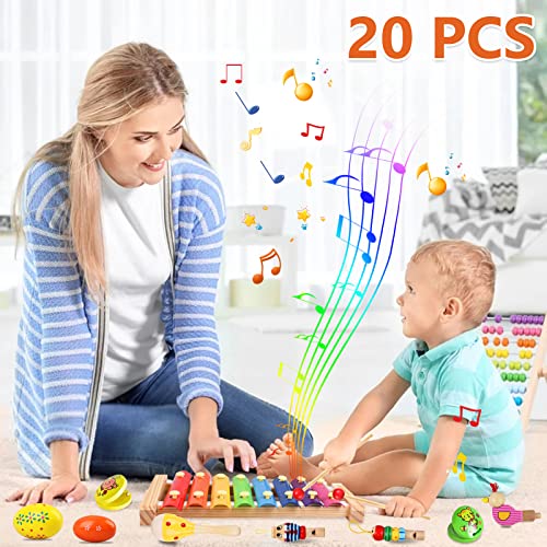 20-Piece Kids Wooden Musical Instruments Set