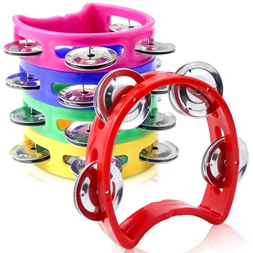 5-Pack Handheld Colored Tambourines for Kids