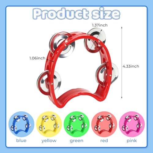 5-Pack Handheld Colored Tambourines for Kids