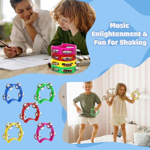 5-Pack Handheld Colored Tambourines for Kids