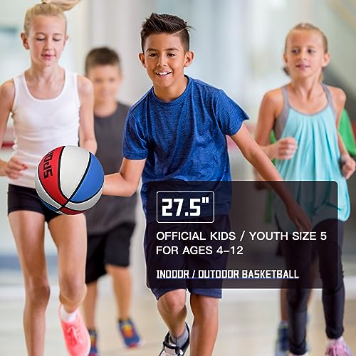 Youth Size 5 Premium Rubber Basketball - Red/White/Blue