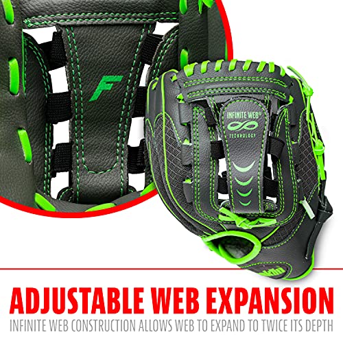 Youth Baseball Softball Right Hand Glove - Graphite/Lime