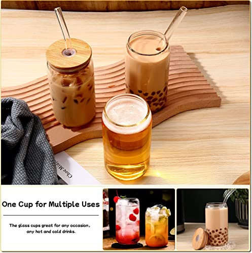4-Piece Glass Cups with Lids and Straws Set