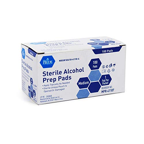 Medpride Alcohol Prep Pads| 100 Pack| Medical-Grade, Sterile, Individually-Wrapped, Isopropyl Cotton Swabs| Disposable, Medium Square Size, 2ply, Latex Free & Antiseptic| for Medical & First-Aid Kits
