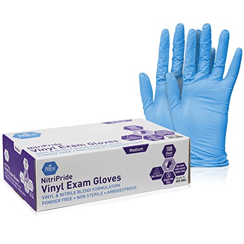 Med Pride Nitrile-Vinyl Blend Exam Gloves, Medium 100