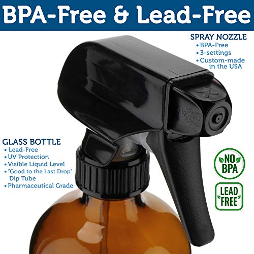 2 Amber Spray Bottles for Cleaning & Essential Oils