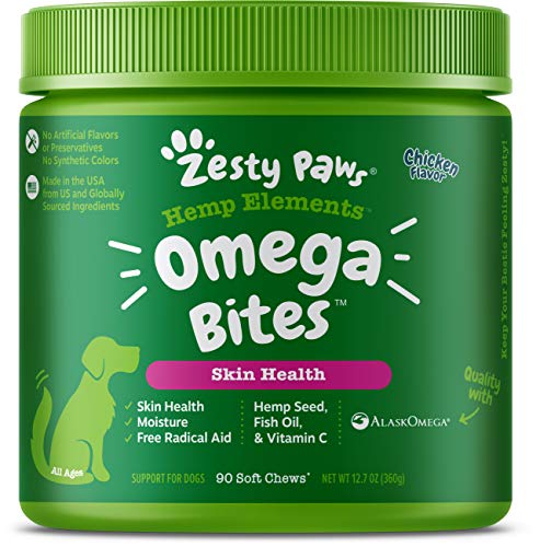 Zesty Paws Omega 3 Alaskan Fish Oil Chew Treats for Dogs - with AlaskOmega for EPA & DHA Fatty Acids - Hip & Joint Support + Skin & Coat Chicken Flavor - Hemp – 90 Count