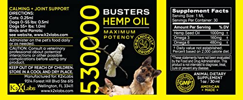 Buster's Organic Hemp Oil 2Pack 530000, 2Month Supply - for Dogs & Cats - Max Potency - Made in USA - Omega Rich 3, 6 & 9 - Hip & Joint Health, Natural Relief, Calming (2PACK)