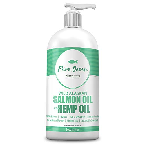 Wild Alaskan Salmon Fish & Hemp Seed Oil for Dogs 16 oz; Natural Liquid Supplement with Omega 3's Support Joint, Heart, and Immune Health; Essential Fatty Acids Promote a Shiny Coat and Healthy Skin