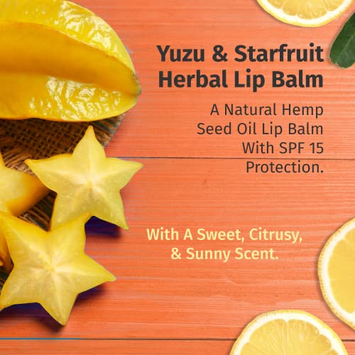 Hempz Yuzu & Starfruit Daily Herbal Lip Balm with SPF 15, .44 oz. - Scented Lip Moisturizer with Sunscreen - Broad Spectrum SPF 15, Protection against UVA/UVB rays - 100% Natural Hemp Seed Oil