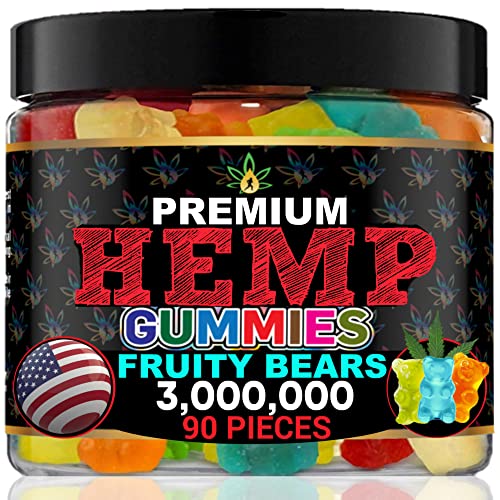 Healthergize Hemp Gummies-Great For Sleep, Joints, Relax, Calm, Muscles, Discomfort, Skin-Hemp Gummy Bears Peace And Relaxation-Variety Fruity Flavors-Natural Hemp Party Candy-Made In USA-90 Bears