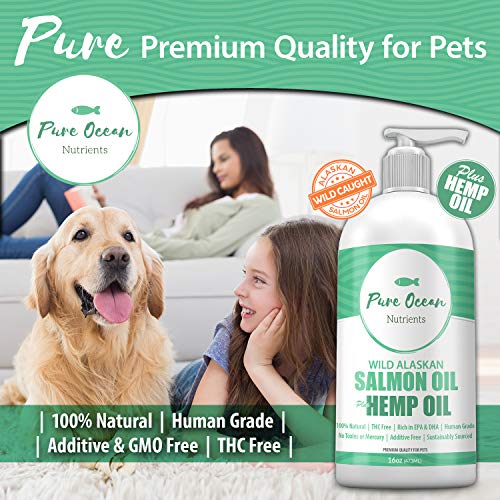 Wild Alaskan Salmon Fish & Hemp Seed Oil for Dogs 16 oz; Natural Liquid Supplement with Omega 3's Support Joint, Heart, and Immune Health; Essential Fatty Acids Promote a Shiny Coat and Healthy Skin