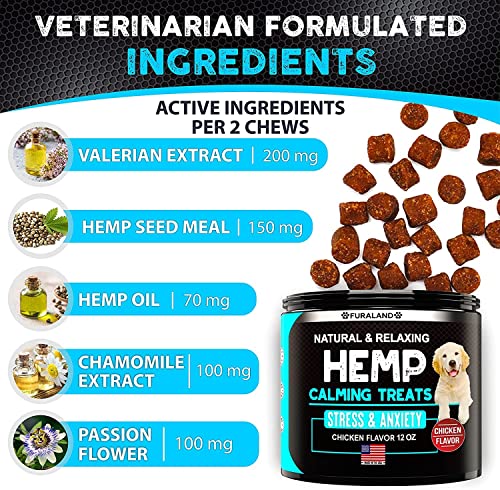 Hemp Calming Chews for Dogs with Anxiety and Stress - Dog Calming Treats - Storms Barking Separation - Valerian Root - Melatonin - Hemp Oil - Dog Anxiety Relief - Calming Treats for Dogs - Made in USA