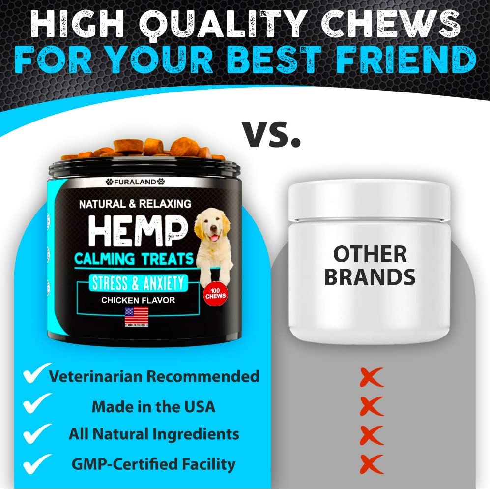 Hemp Calming Chews for Dogs with Anxiety and Stress - Dog Calming Treats - Storms Barking Separation - Valerian Root - Melatonin - Hemp Oil - Dog Anxiety Relief - Calming Treats for Dogs - Made in USA