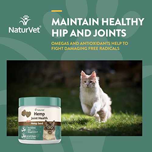 NaturVet – Hemp Joint Health for Cats - Plus Hemp Seed – 60 Soft Chews – Supports Healthy Hips & Joints – Enhanced with Glucosamine, MSM & Hemp Seed– 30 Day Supply