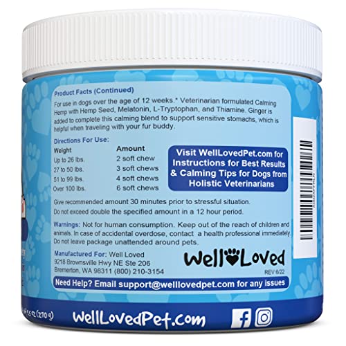 Well Loved Calming Chews for Dogs - Dog Calming Treats, Made in USA, Vet Developed, Dog Anxiety Relief, Separation, Fireworks, Travel & Stress Support, Melatonin, Natural & Holistic, 90 Calming Treats