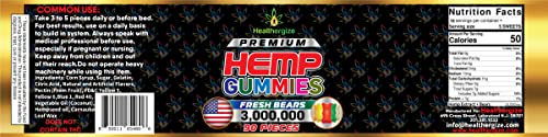 Healthergize Hemp Gummies-Great For Sleep, Joints, Relax, Calm, Muscles, Discomfort, Skin-Hemp Gummy Bears Peace And Relaxation-Variety Fruity Flavors-Natural Hemp Party Candy-Made In USA-90 Bears