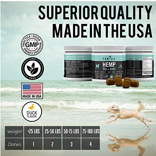 Hemp Hip & Joint Supplement for Dogs with Organic Hemp Oil, Glucosamine, Turmeric, MSM - for Joint Support, Mobility, Arthritis Pain Relief and Anxiety - 120 Soft Chews 
