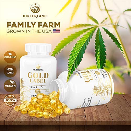 Hinterland Gold Label Hemp Oil Softgels, 25mg Capsules for Wellness, Organic USA Grown Hemp, 30 Count