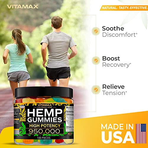 Vitamax Hemp Gummies – High Potency 950,000 – Natural Tasty Fruit Flavors - 100% Made in USA - 100ct