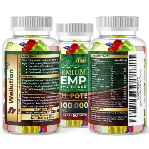 WELLUTION Hemp Gummies Fruity Gummy Bear. Natural Hemp Candy Supplements - Promotes Sleep, Mood and Supports Reduced Stress